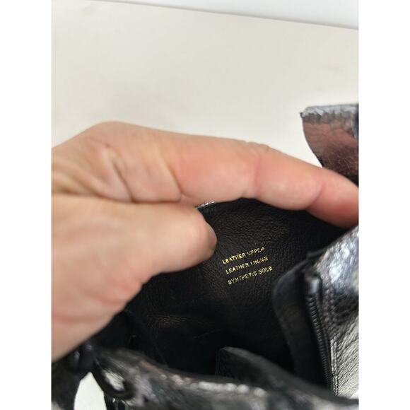 Shellys London Bootie 39 Silver Metallic Distressed Leather‎ Combat Boots Womens - Picture 10 of 11